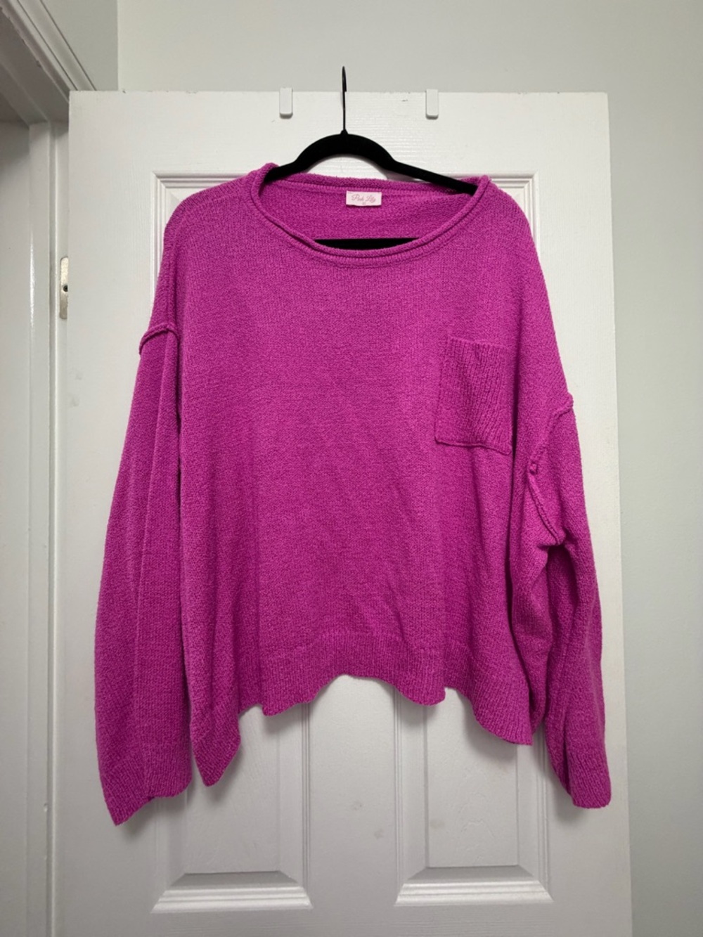 Cozy Oversized Fuchsia Pocket Sweater - Pink Lily